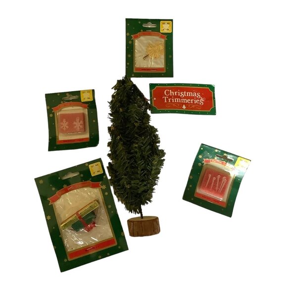 Vtg Mini Desktop Christmas Tree Ornaments Glass Icicle Snowflake Angel Topper